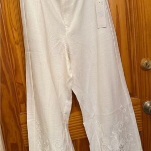 Calypso St. Barth White Embroidered Wide-Leg Pants